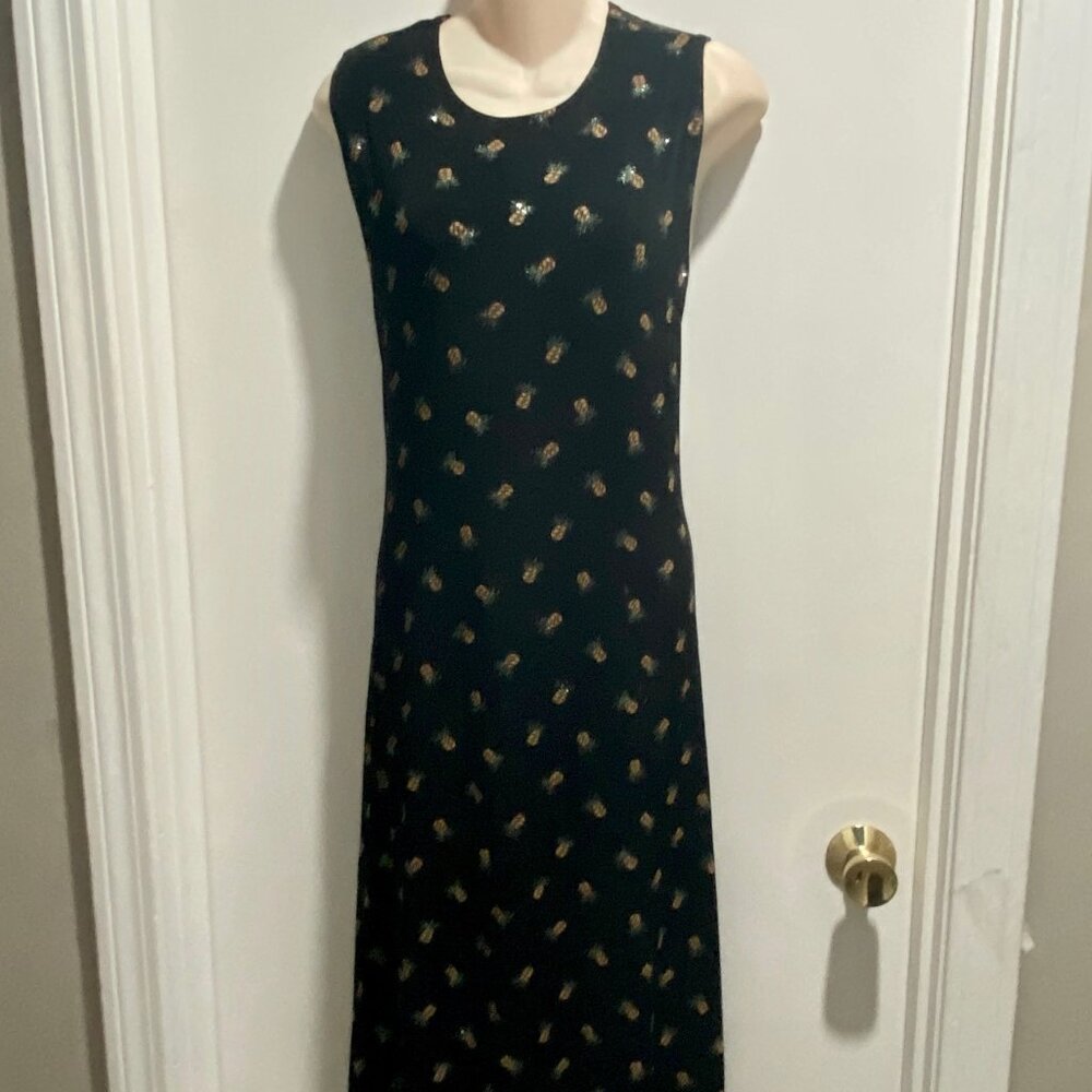 Vintage Whimsigoth Modest Grunge Cottage Midi Glitter Novelty Pineapple Dress L